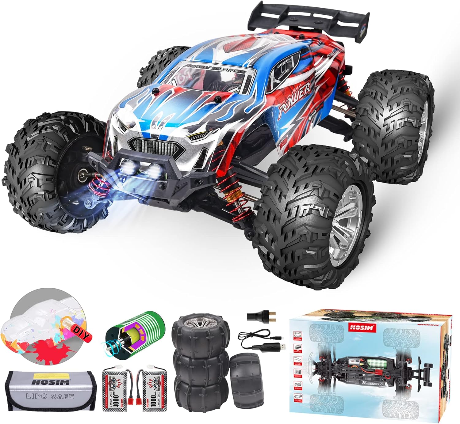 1:16 Brushless RC Cars 55+ kmh High Speed Large Remote Control Car 4x4 Off Road Monster Truck Electric All Terrain Waterproof Toys Hobby Vehicle for Kids and Adults - 2 Batteries for 40+ Min Play