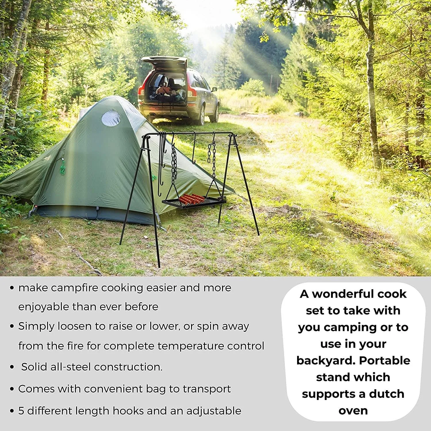 Bruntmor Grill Swing Campfire Cooking Stand BBQ Grill for Cookware u0026 Dutch Oven
