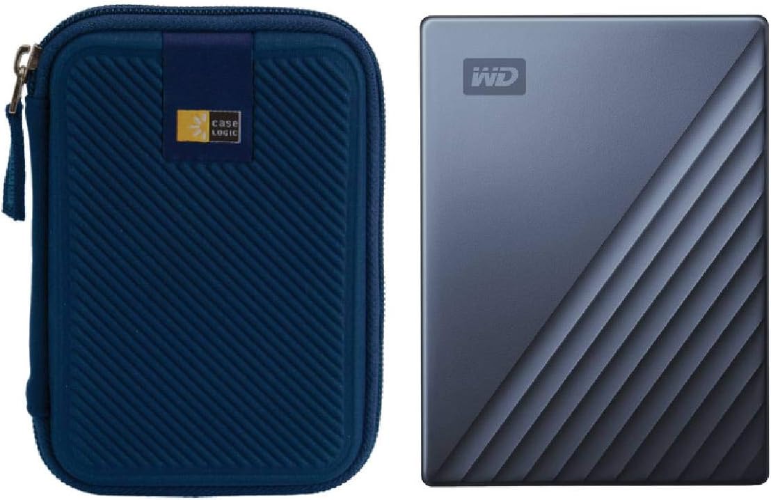 WD 2TB My Passport Ultra USB 3.0 Type-C Slim Portable External Hard Drive (Blue) + Compact Hard Drive Case (Navy Blue)