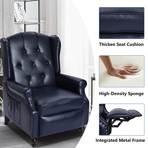Wingback Recliner Chair with Massage and Heat, Tufted Fabric Pushback Recliner Chair, Wingback Chair with Remote Control, Padded Cushion, Wooden Legs, Small Recliners for Small Spaces