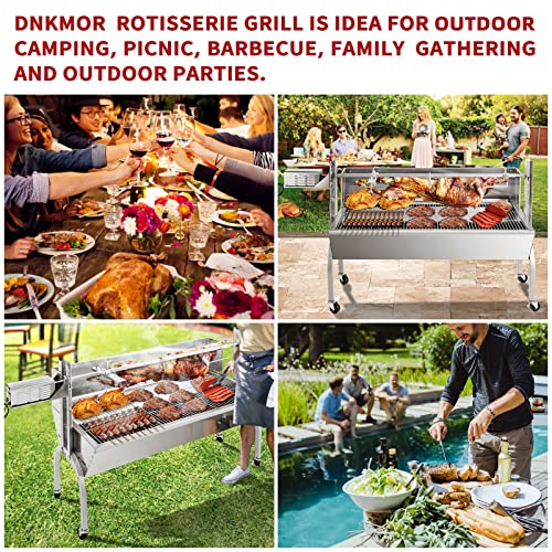 Rotisserie Grill Kit Stainless Steel Tripod Rotisserie Stand, 52inch Pig Lamb Hooded Roaster Charcoal Spit with Motor & Adjustable Height Lockable Casters for Outdoor Camping Party