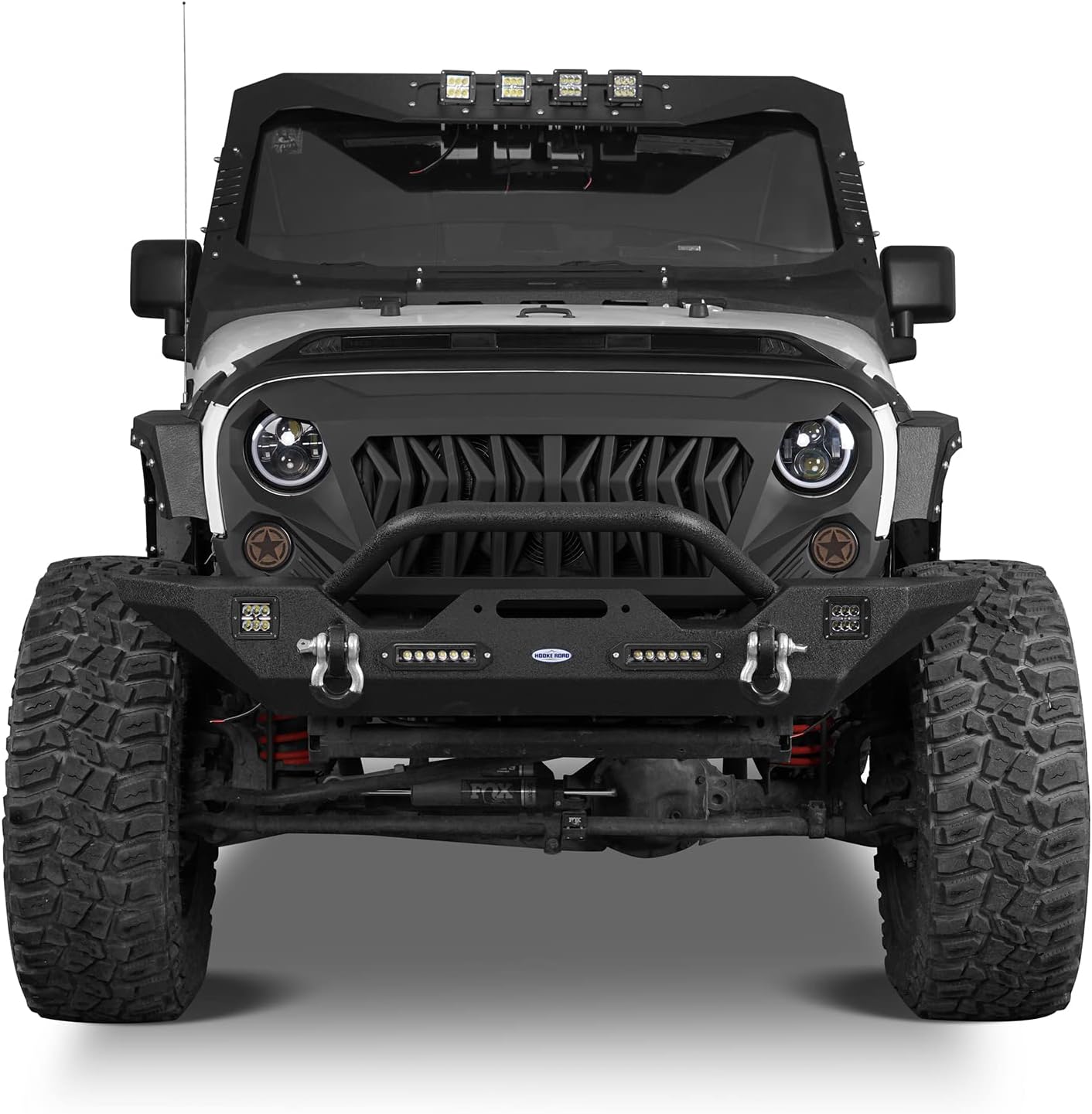 u-Box JK Wrangler Front & Rear Bumpers Combo w/ Winch Plate & Spare Tire Carrier & LED Lights & D Rings Compatible with Jeep JK Wrangler 07-18
