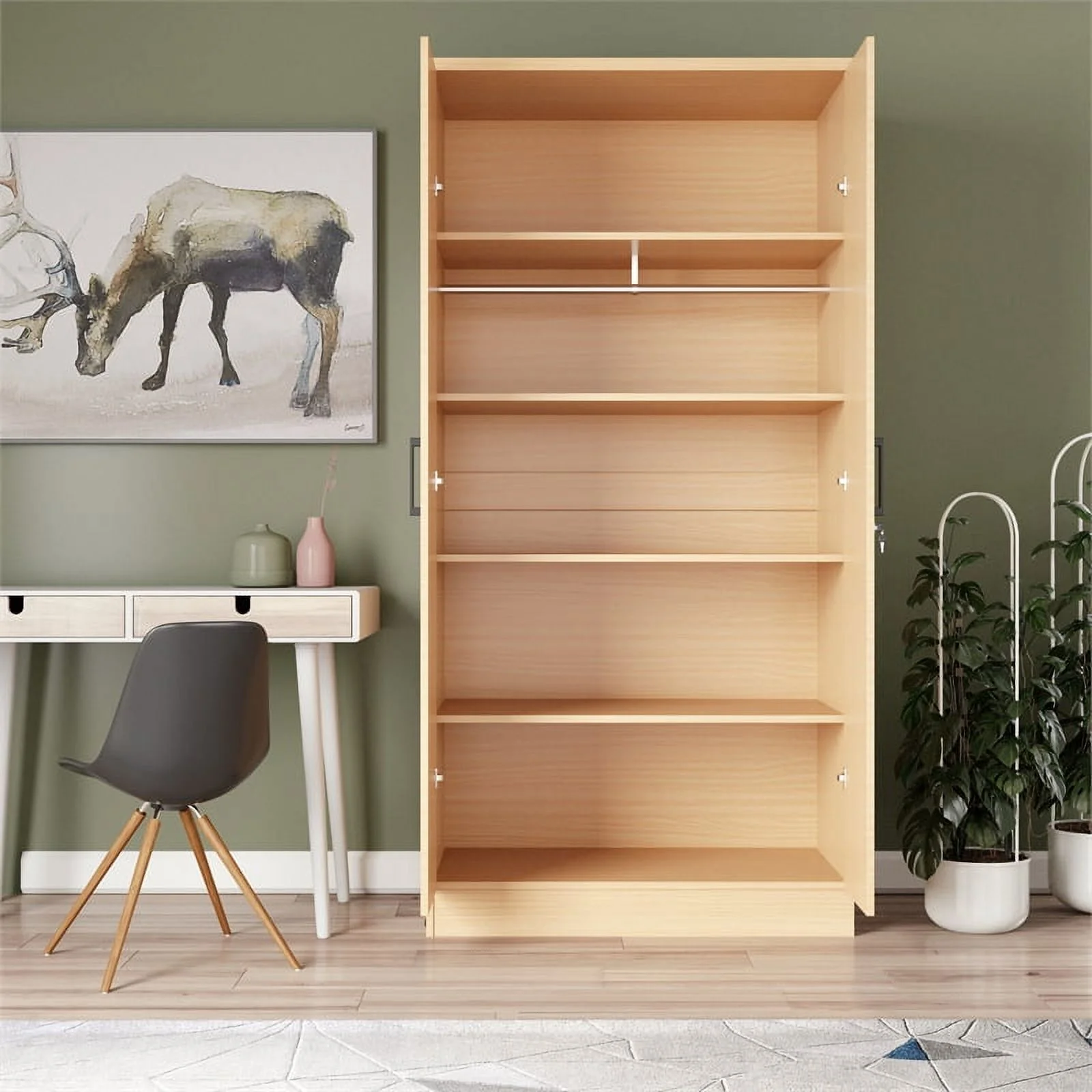 Better Home Products Harmony Two Door Armoire Wardrobe with Mirror Beech (Maple)