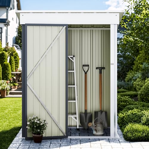 Greesum Outdoor Storage Shed 6 x 8 ft. Utility Tool Shed Metal Storage Garden Shed with Door & Lock for Patio Storage, Brown