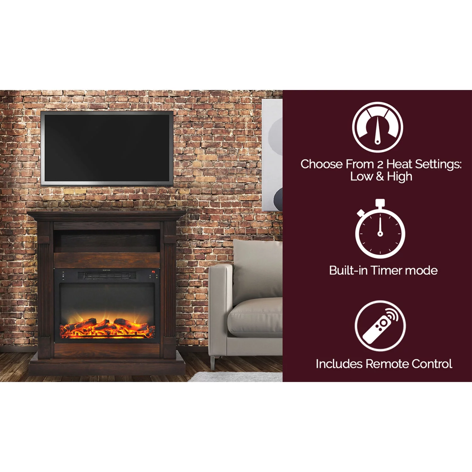 Cambridge Sienna 34" Electric Fireplace Mantel Heater with Enhanced Log and Grate Display - Curated Treasures Market