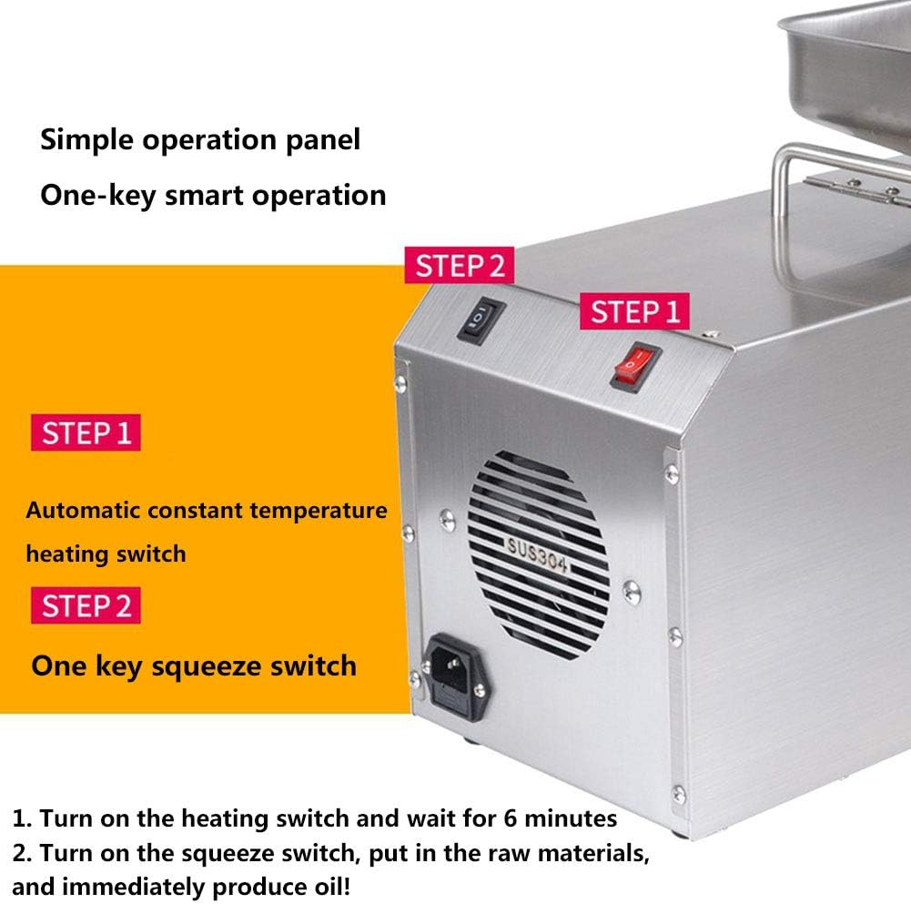 Commercial Oil Press Machine Cold/Hot Nut Oil Extractor 304 Stainless Steel Oil Expeller Electric Automatic Oil Mill for Peanut Coconut Olive Etc 610W