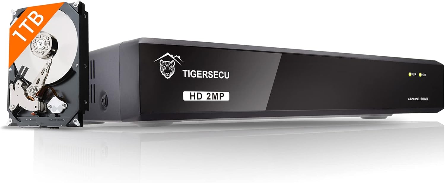 TIGERSECU Super HD 1080P 4-Channel Hybrid 5-in-1 DVR Security Recorder with 1TB Hard Drive, for Up to 5MP(12.5fps) TVI/AHD/CVI/Analog and IP Cameras (Cameras Not Included)