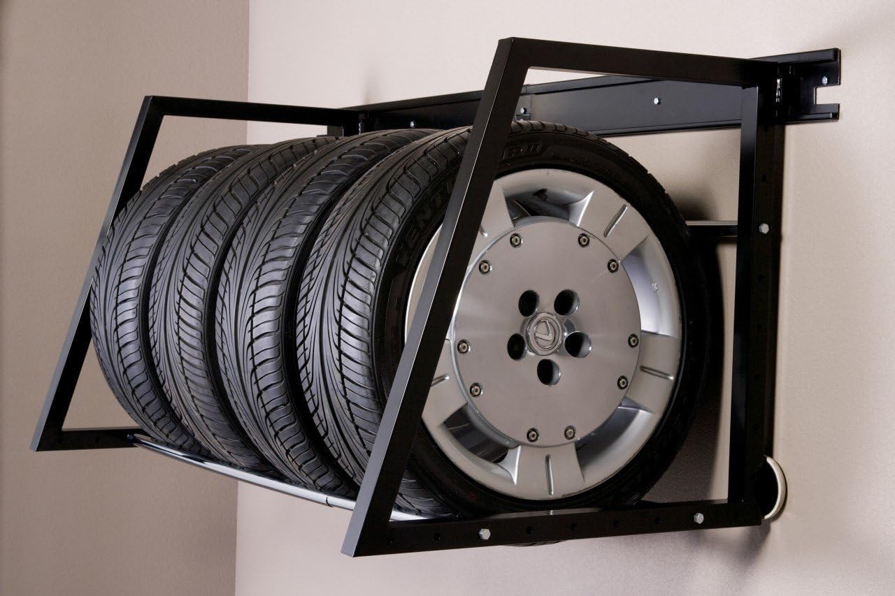 HyLoft 01000 Heavy Duty Adjustable Garage Wall Multi-Tire Rack Storage, Black