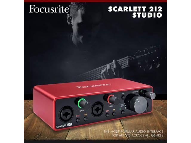 Focusrite Scarlett 2i2 2-in 2-OUT USB Recording Audio Interface (3rd Generation) + Samson SR360 Over-Ear Dynamic Headphones, Cab