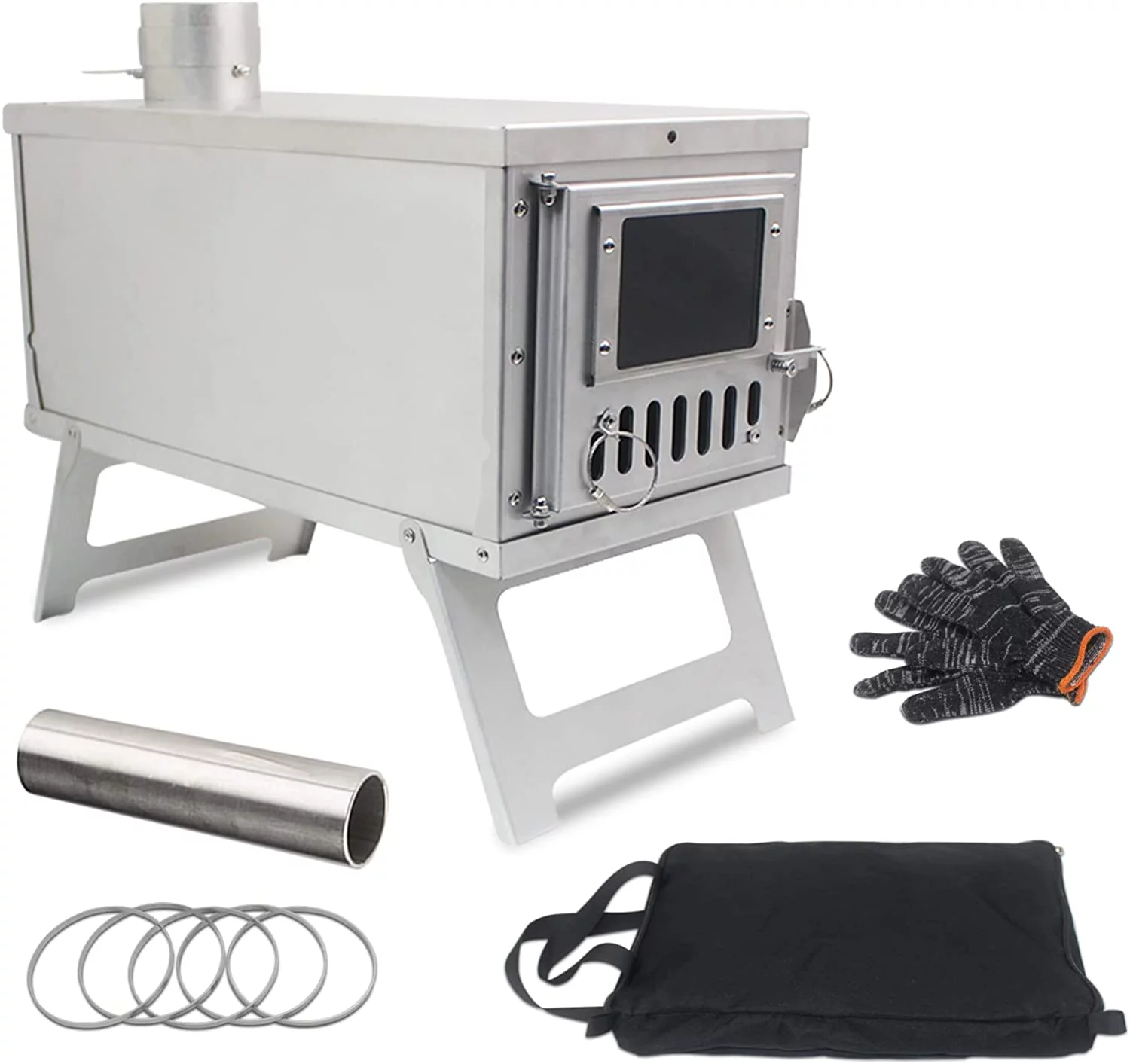Camping Wood Stove,Hot Tents folding furnace bbq Wood Stove Stainless Steel With Folding Pipe Portable Wood Stove For Camping chimney Pipes for Tents Shelter Heating Outdoor Cooking - Curated Treasures Market