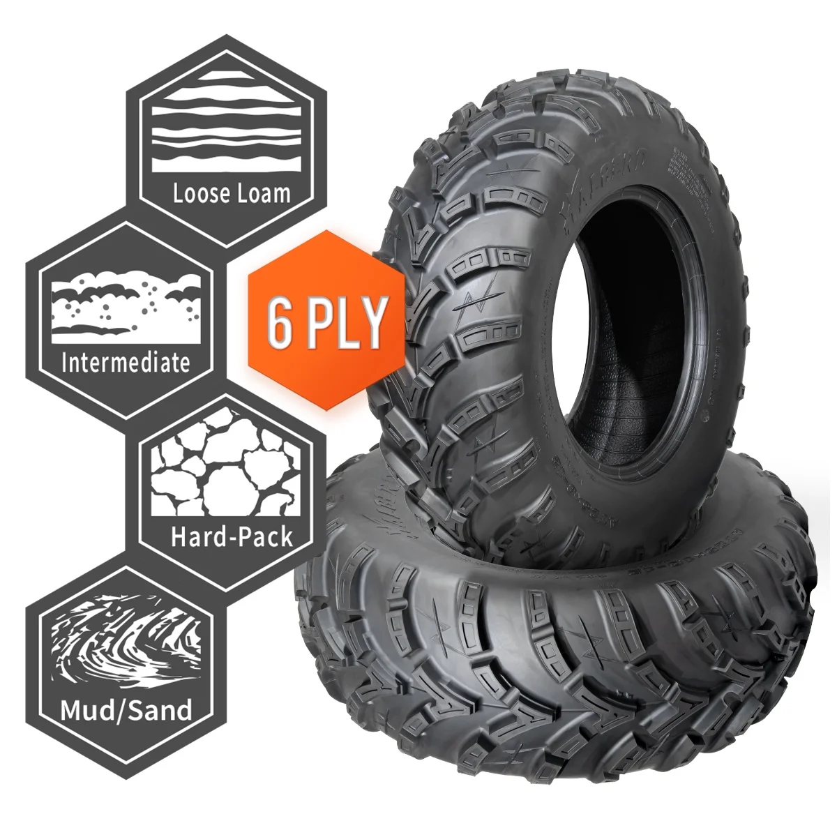 6PR ATV/UTV Tires 25x8-12 Front & 25x10-12 Rear All Terrain 15mm Tread Depth 25x8x12 25x10x12 Trail Sand Off-Road Tires Set of 4
