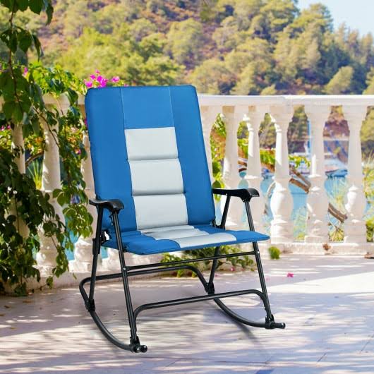Goplus Foldable Rocking Padded Chair Portable Camping Chair with BACKREST Armrest Blue