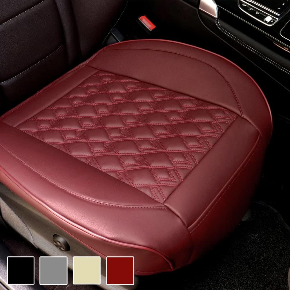 Rehakoo Car Seat Cover Protector Luxury PU Leather Front Bottom Car Seat Covers Works with 90% Vehicles (Sedan SUV Pickup Minivan) Anti-Slip, Full Wrapping Edge(Beige, 21.26 x 20.47Inches)