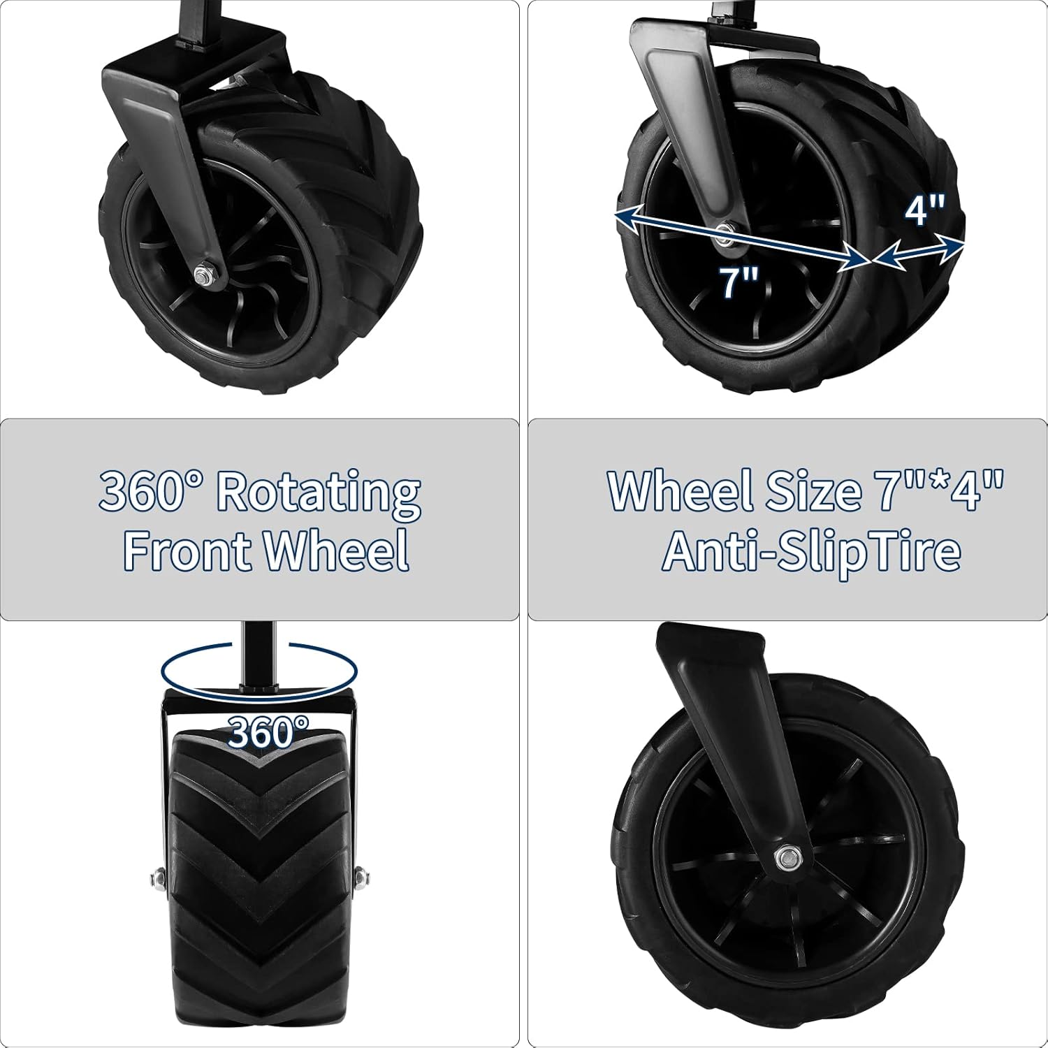 Collapsible Folding Wagon Beach Carts with Big Wheels for Sand, All-Terrain Beach Wagon with Universal Wheels, Adjustable Handle & Drink Holders for Camping, Sports, Shopping