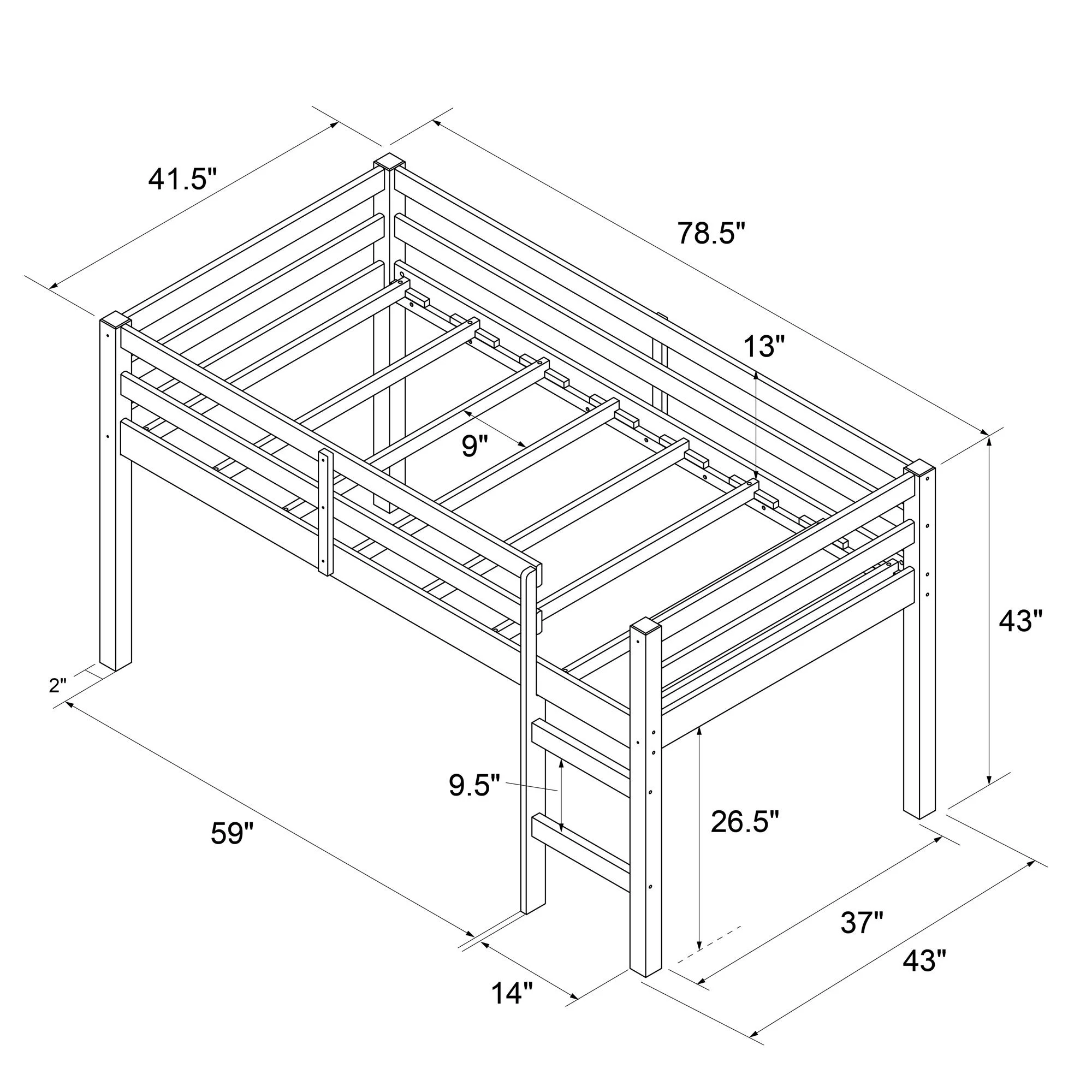DHP Benson Junior Twin Loft Bed, Blue