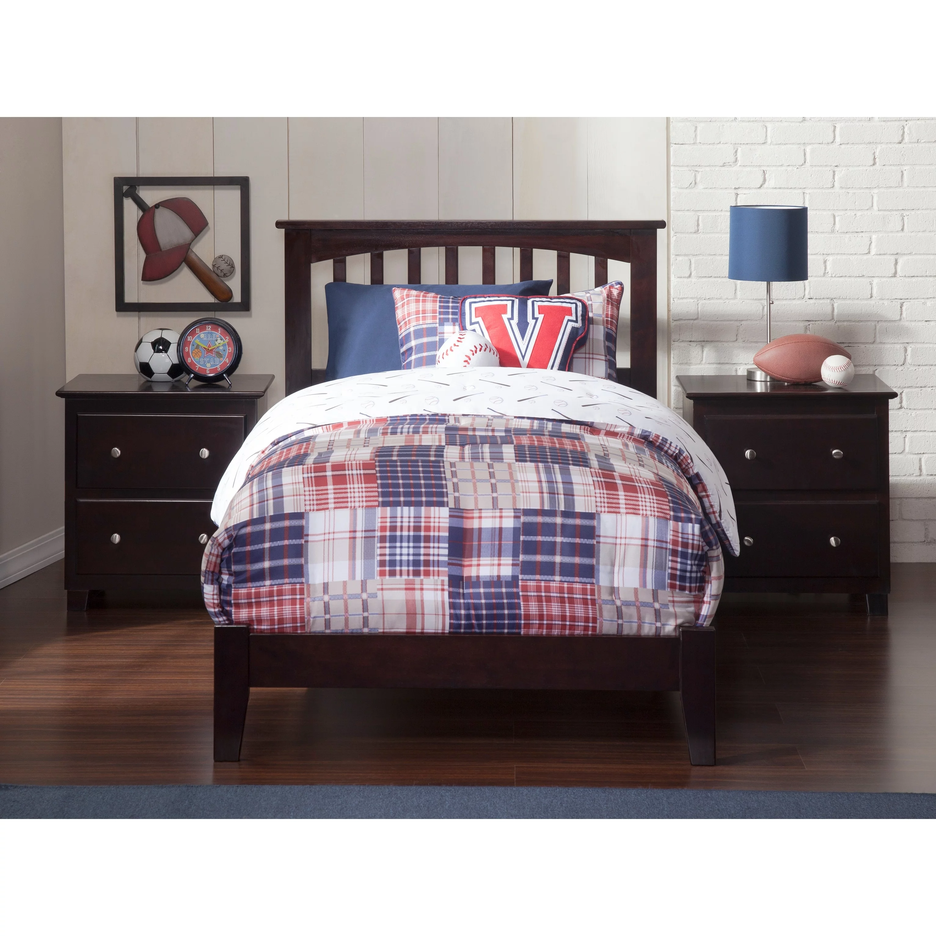 AFI Mission Twin XL Platform Bed with USB Charging Station in Espresso