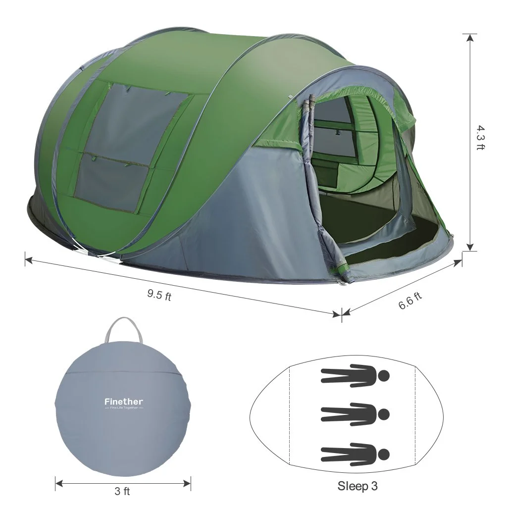 4 Person Easy Pop up Tent Waterproof Automatic Setup 2 Doors-Instant Family Tents for Camping Hiking & Traveling