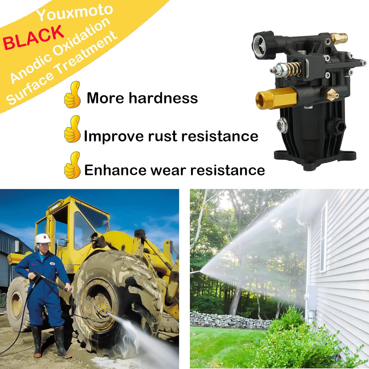 Youxmoto 3/4 Shaft Horizontal Pressure Washer Pump, Max 3300 PSI @ 2.5 GPM Universal Power Washer Pump, Fit for Troy-Bilt, Karcher, Generac, Simpson, Honda, Anodized Die-Cast Aluminum