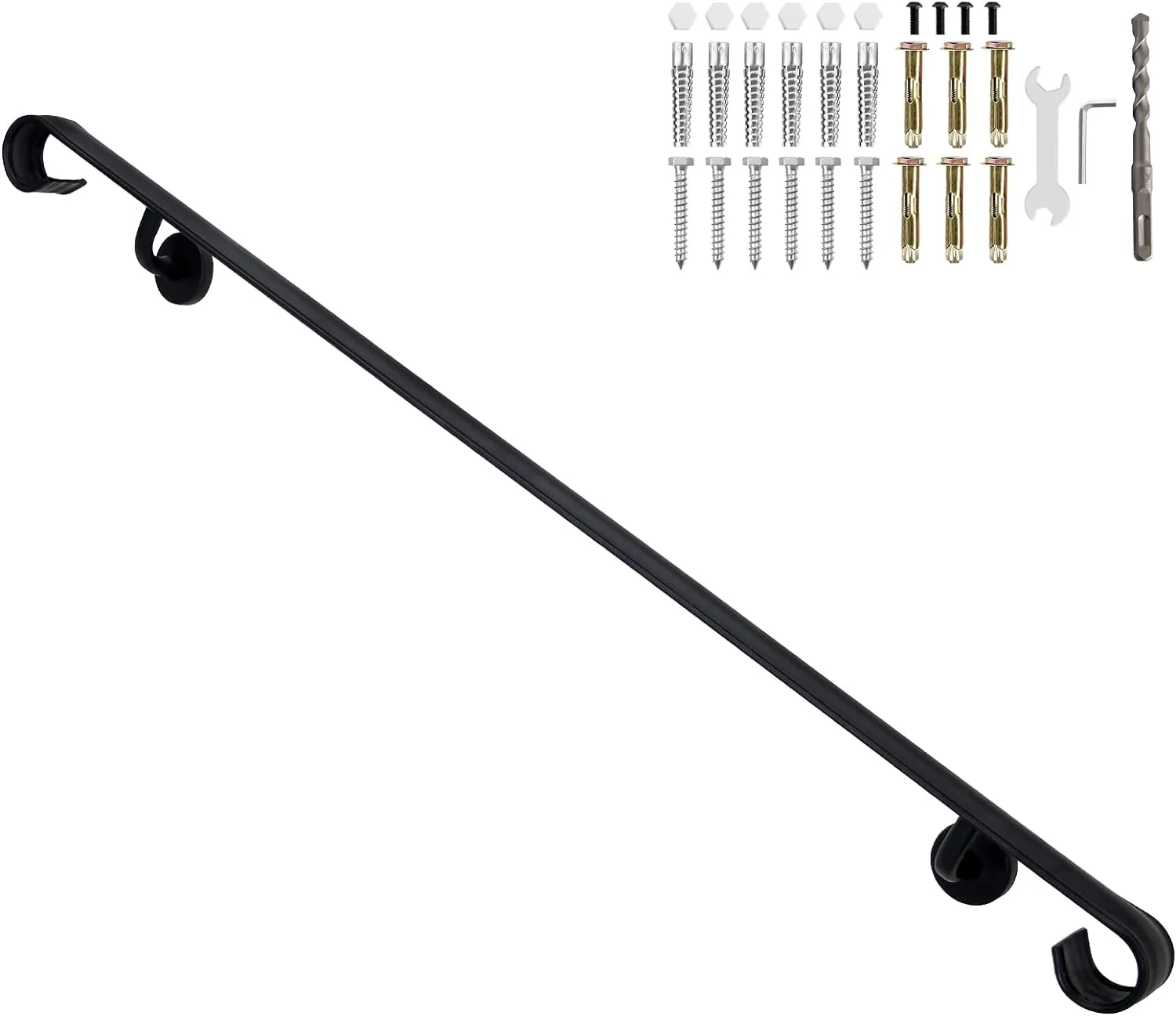 AUCHI Wall Handrail Wrought Iron, Stair Handrail Safety Non-Slip and Rust Resistant, Wall Mount Handrail Fits 4-5 Steps for Indoor or Outdoor Stairs - Curated Treasures Market