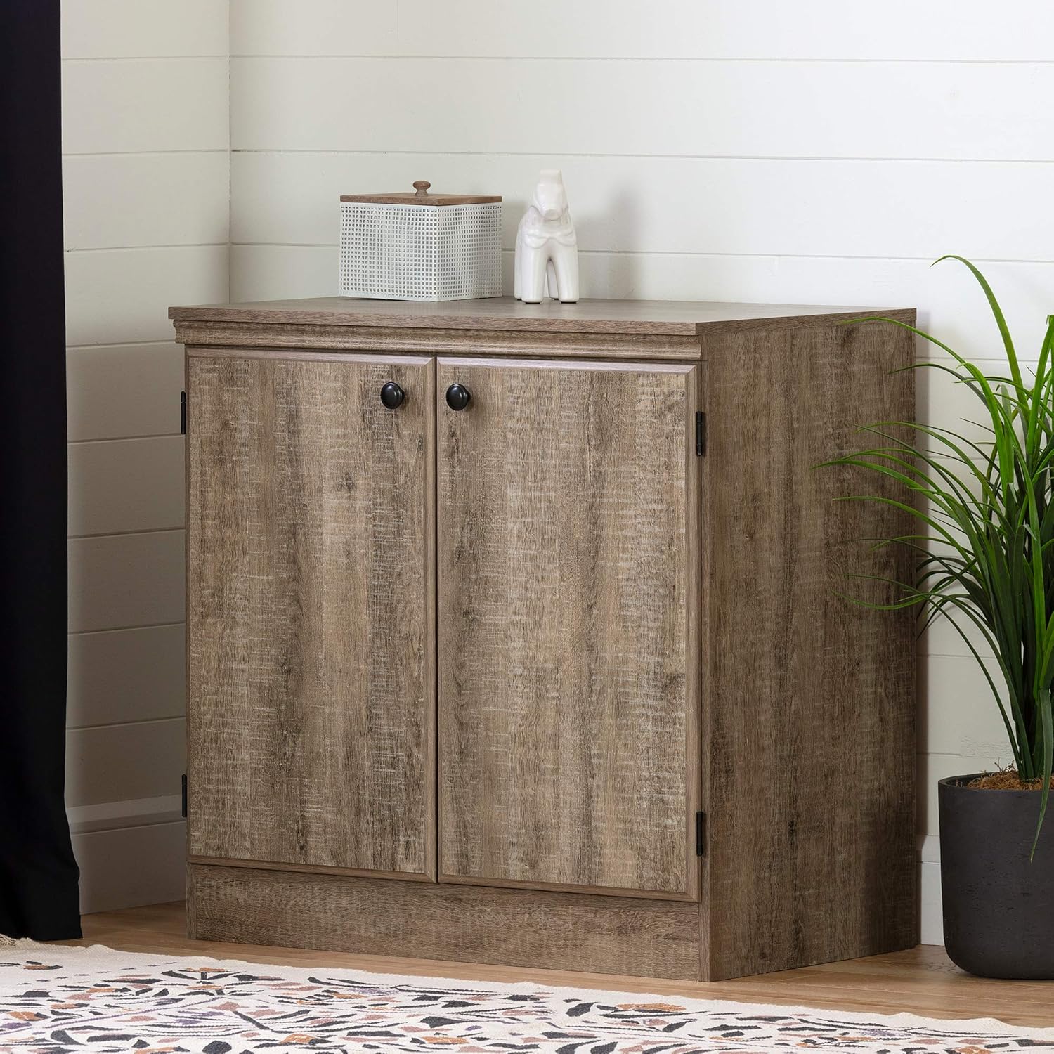 South Shore Small 2-Door Storage Cabinet with Adjustable Shelf, Pure Black