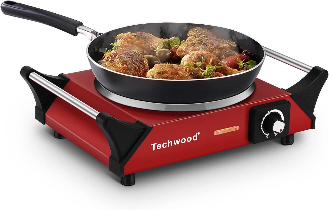 Hot Plate, Techwood Portable Electric Stove for cooking, 1200W Countertop Infrared Single Burner with Handles & 7.5&rdquo; Glass Cooktop for RV/Home/Camp, Compatible for All Cookwares Upgraded Version