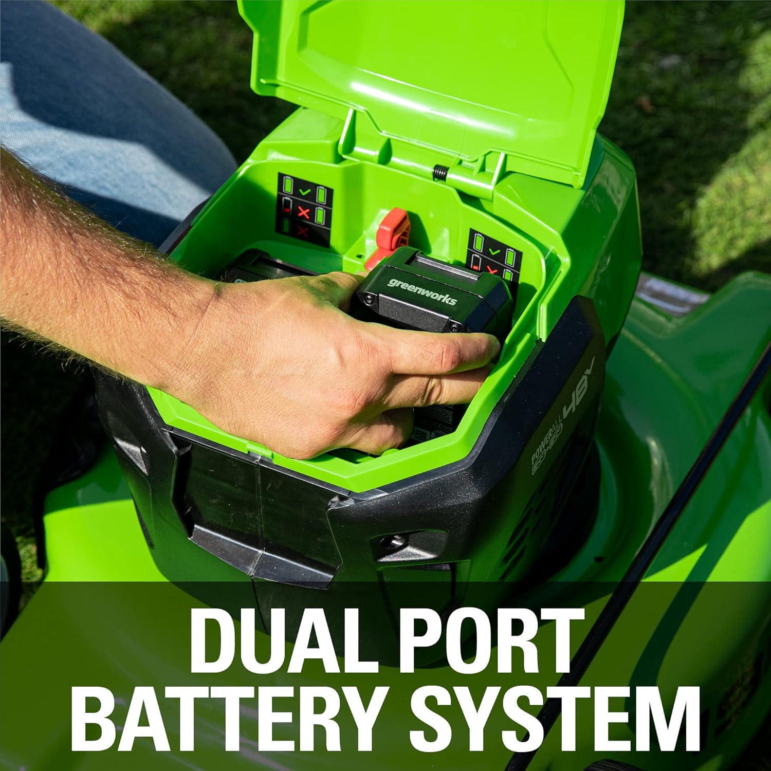 Greenworks 2 x 24V (48V) 19” Brushless Cordless Lawn Mower, (2) 4.0Ah Batteries and Dual Port Charger Included