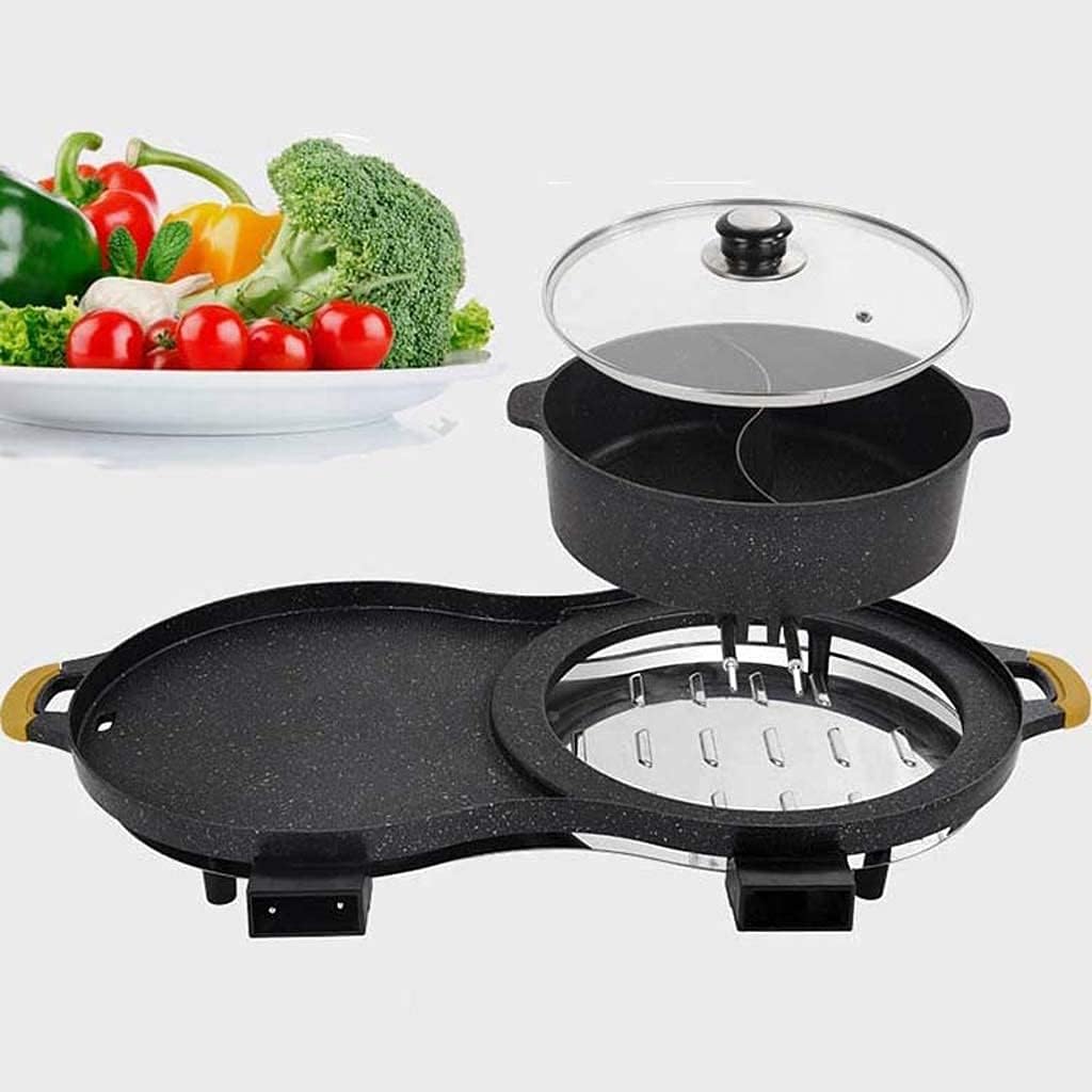 Barbecue Grill All-in-one Cookware Pan Electric BBQ,Multi-Function Grill Cookers Non-Stick Hot Pot Appliance, Korean Style Electric Grill Griddle Home Electricity Oven Electric Grill Barbecue 110-240