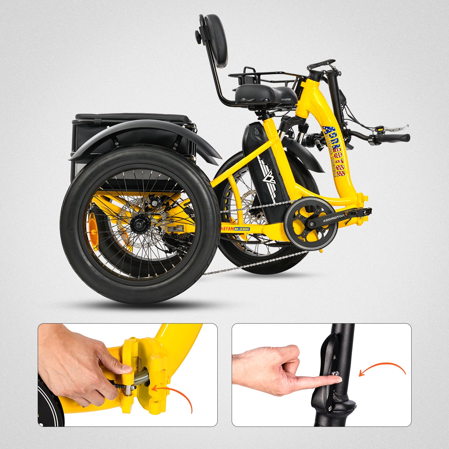 Addmotor Electric Trike, 750W Foldable Electric Tricycle, Folding Electric Trike for Adults,48V 20Ah Removable Battery,20" Fat Tire Electric Trikes with Rear Speed Differential,M-330F White - Curated Treasures Market