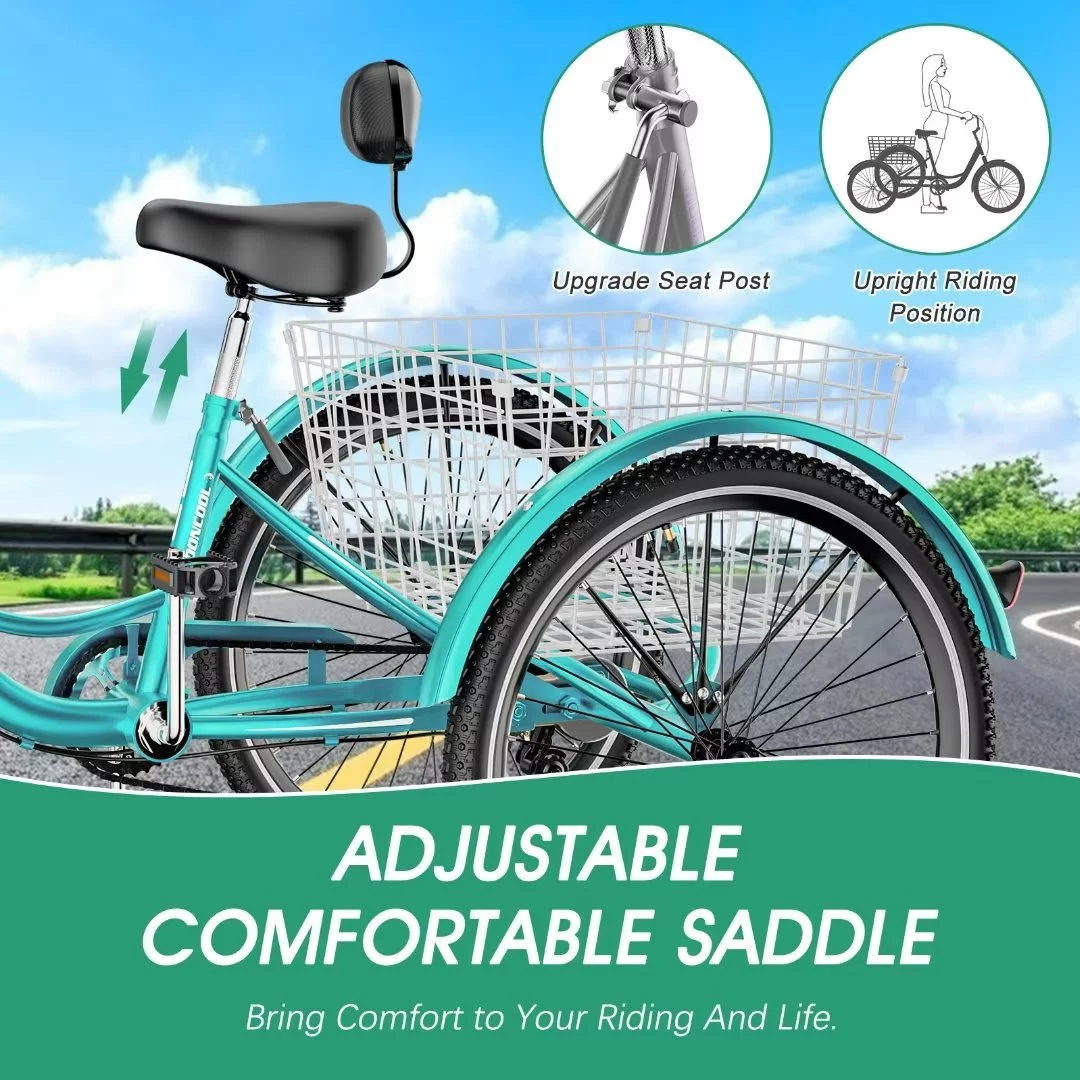 Docred Adult Electric Tricycles 3 Wheel Electric Bike, 24Inch 15.5 mph 500W Electric Trikes，7-Speed & 4 Adjustable Riding Modes Electric Tricycle with 36V Removable Lithium Battery - Curated Treasures Market