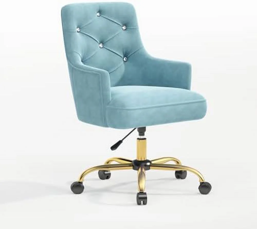 Blue Vanity Chair with Back  Velvet Desk Chair for Makeup Room  Cute Swivel Vanity Chair with Rolling Wheels  Blue Fluffy Desk Chair for  Office  Vanity Chair for Girls