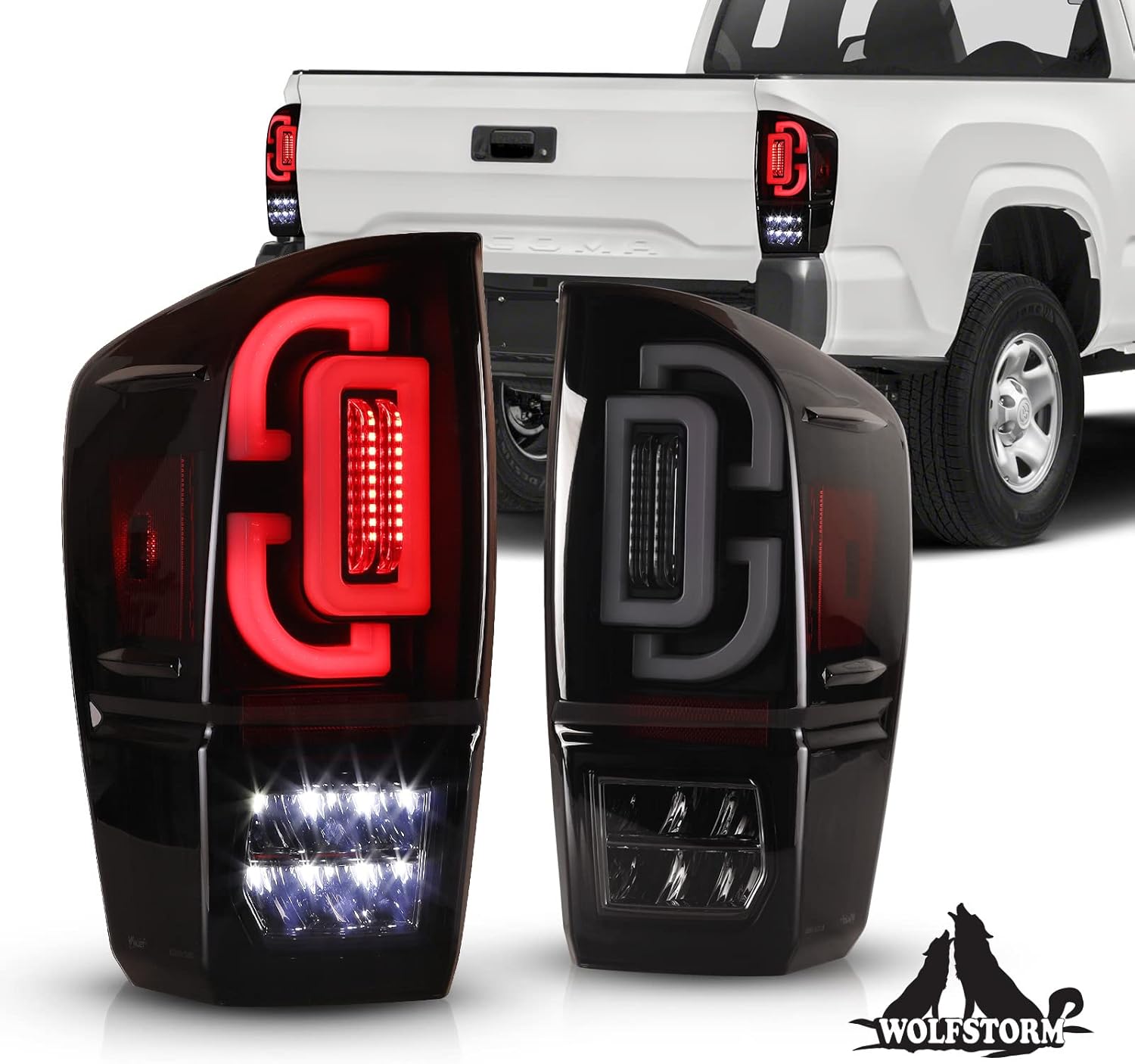 Tail Light Assembly for 2016-2021 Toyota Tacoma, WOLFSTORM Toyota Tacoma LED Tail Light Assembly(Red Lens)