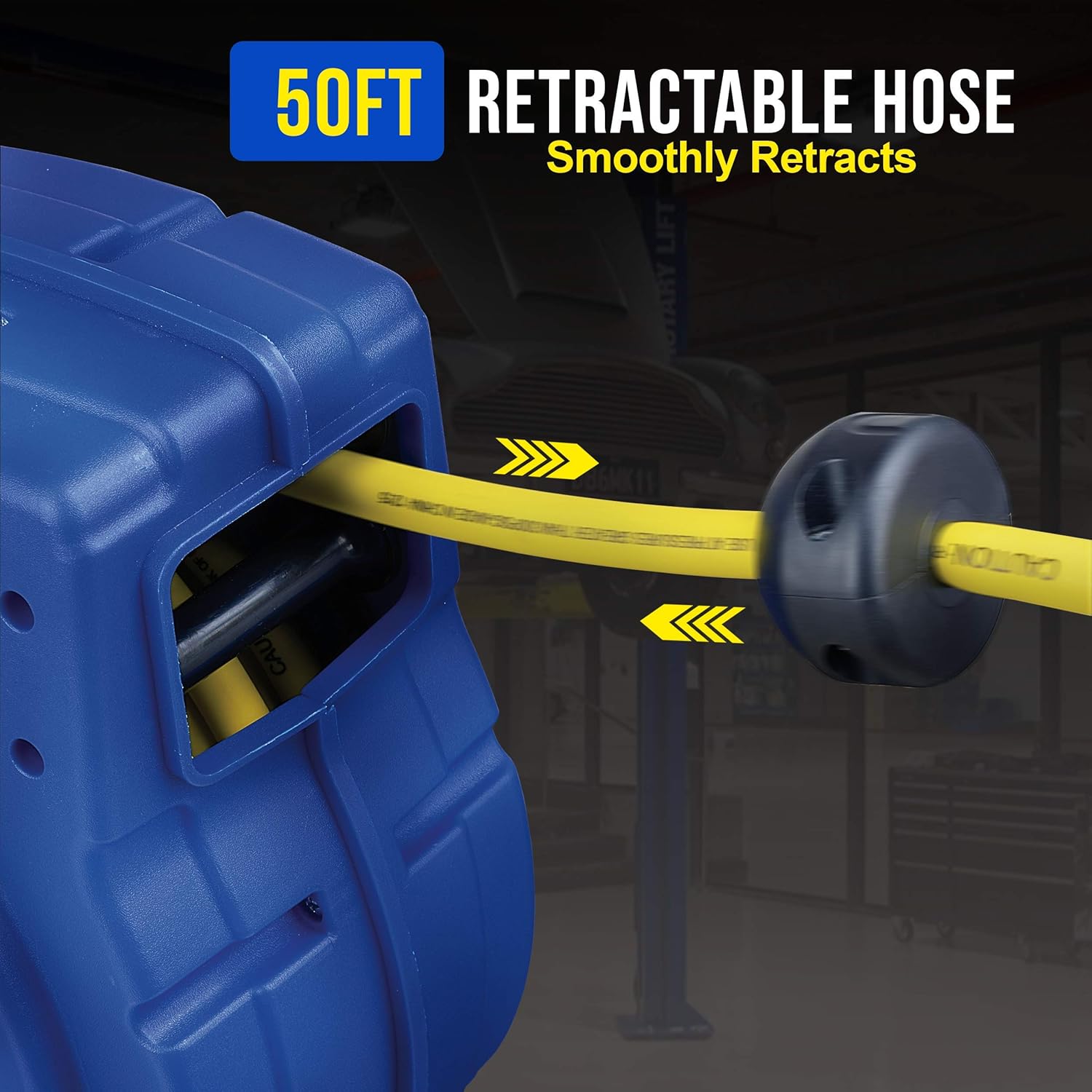 Goodyear Air Hose Reel Retractable 3/8 Inch x 50' Foot Hybrid Polymer Hose Max 300PSI Commerical Polypropylene Construction