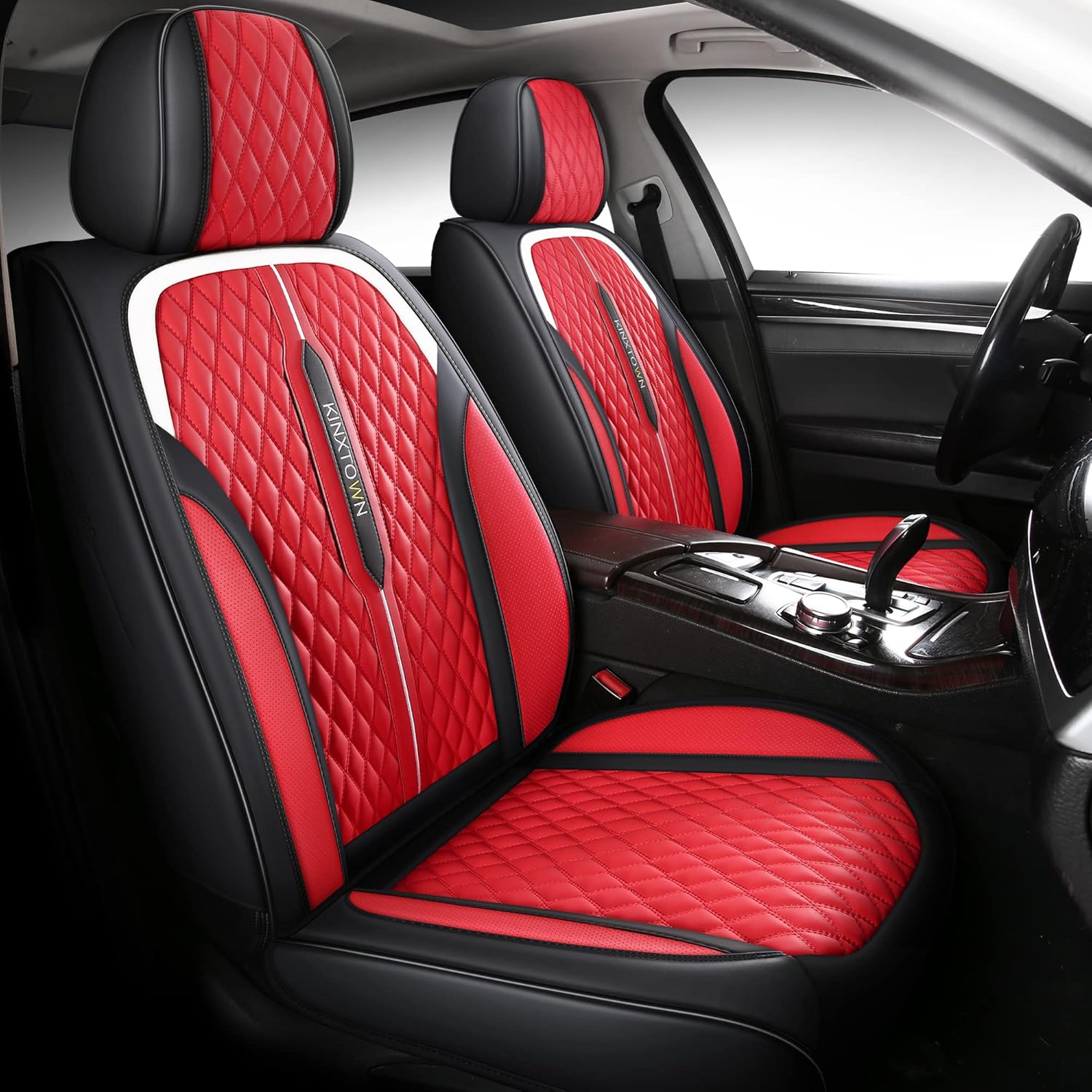 LEYJOIN Faux Leather Car Seat Covers Full Set,Leatherette Automotive Vehicle Cushion Covers for 5 Passengers, Universal Fit for Cars SUV and Trucks in Auto Interior Accessories (Black and Red)&hellip;