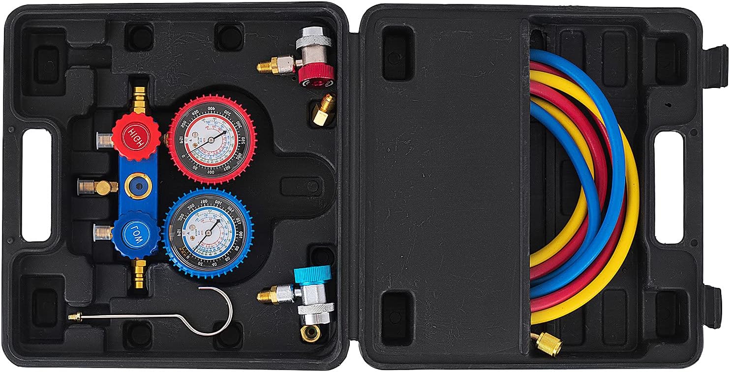 BLTPress 3.5 CFM Vacuum Pump Kit 1/4 HP Single Stage Vacuum Pump and R134a AC Manifold Gauge Set Kit for HVAC Air Conditioning Refrigeration Recharging