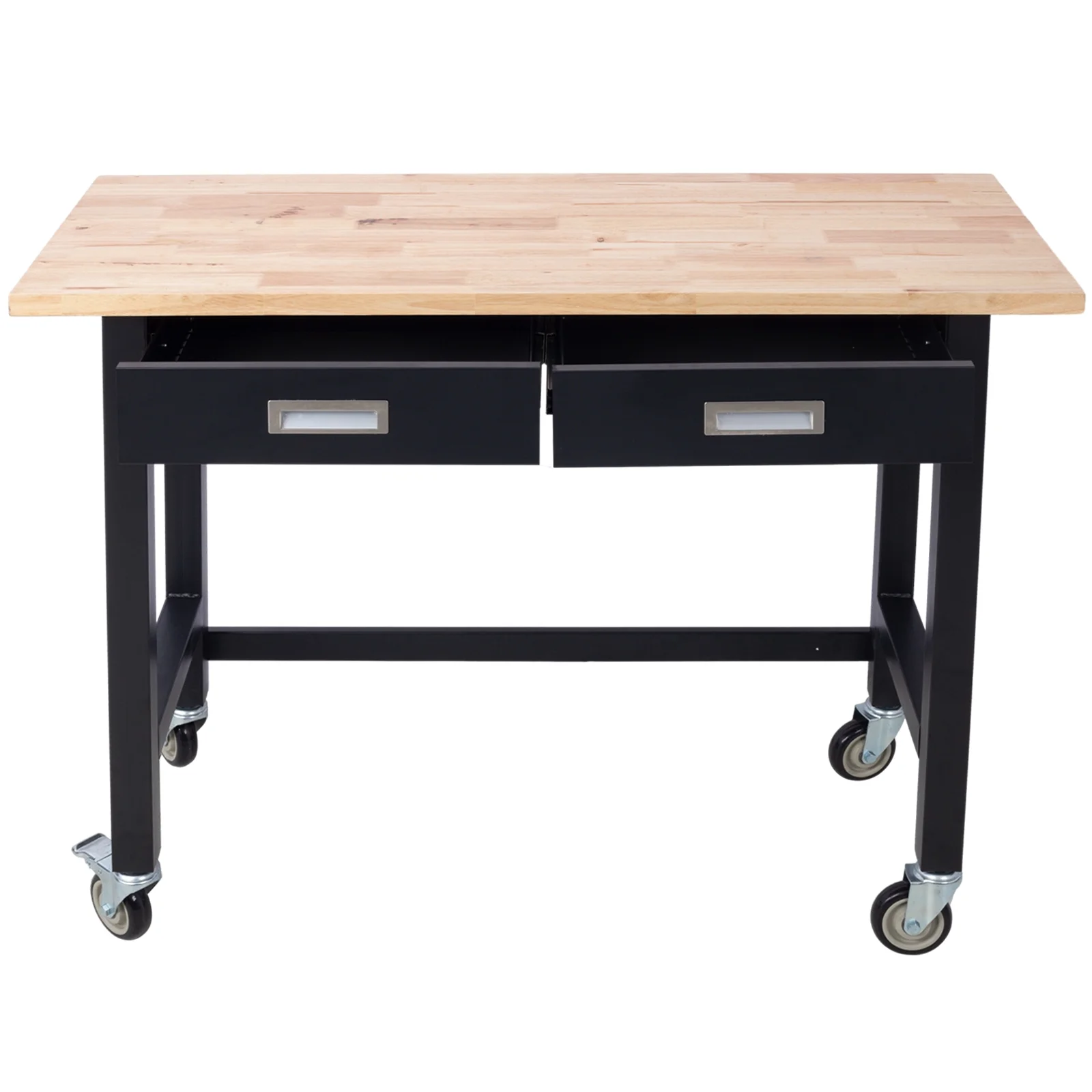 48in Work Bench, Adjustable Workbench with Drawer Storage, Heavy Duty Bamboo Wood Work Table with Wheels for Garage Home Office