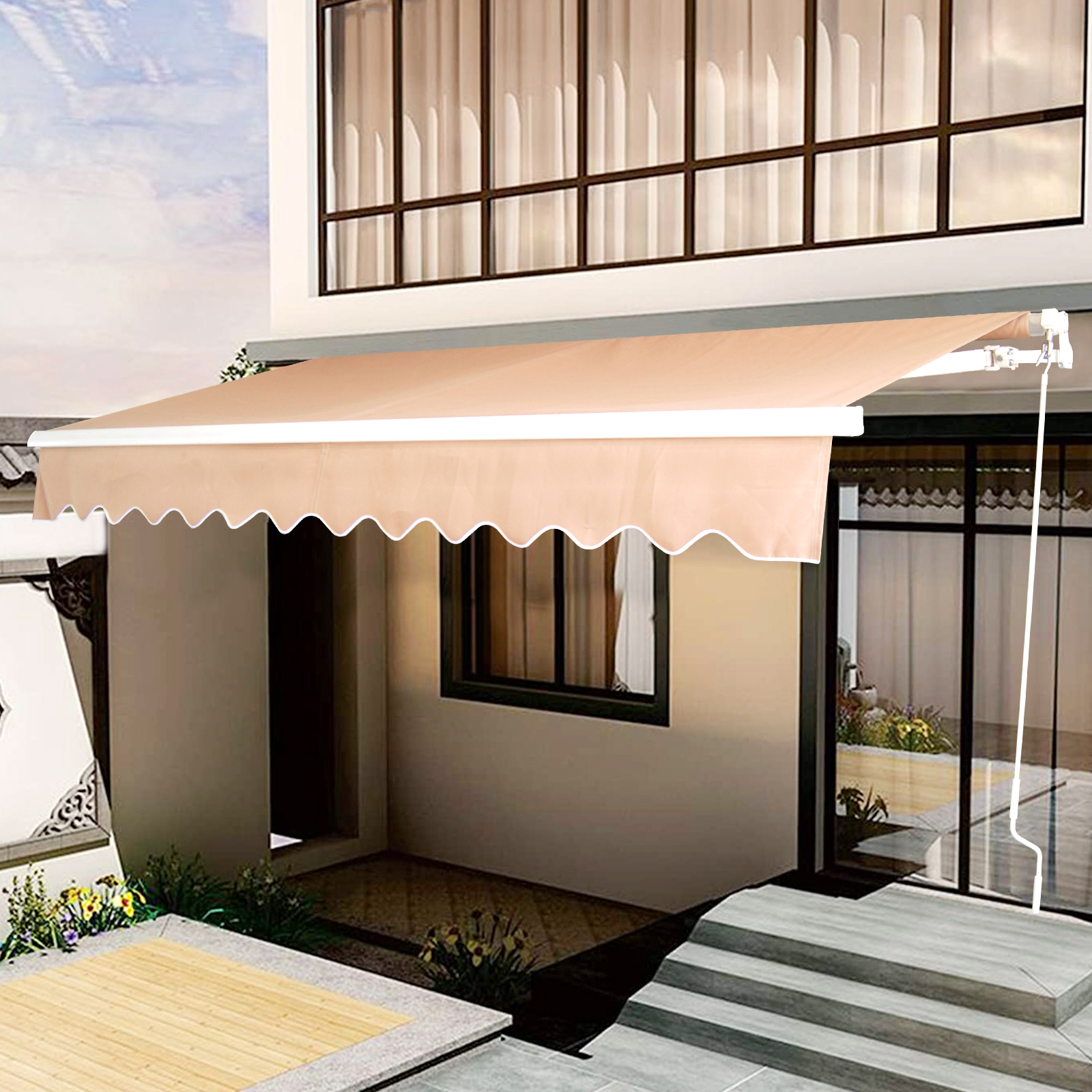 Retractable Patio Awning 6.5’x8.2’ Sun Shade Awning with Manual Crank Handle, Window Door Shelter Awning for Patio/Balcony/Yard,Tan