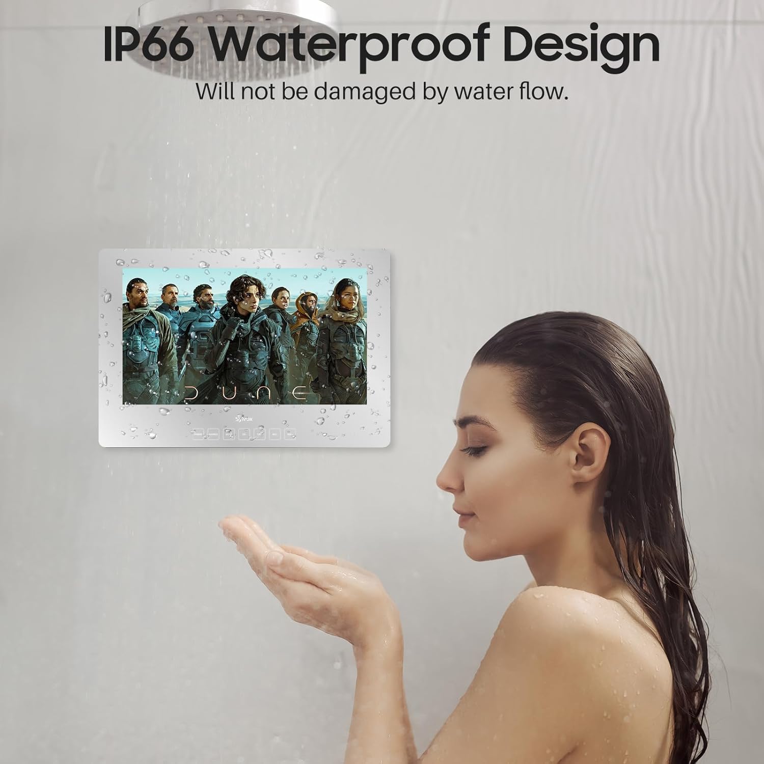 SYLVOX 24 inch Bathroom TV, 1080P Smart Mirror TV Google System NTSC & ATSC Tuner Support WiFi Bluetooth 500 nits High Brightness, IP66 Waterproof TV for Bathroom Bathtub Hotel Shower Spa (Wall Mount)