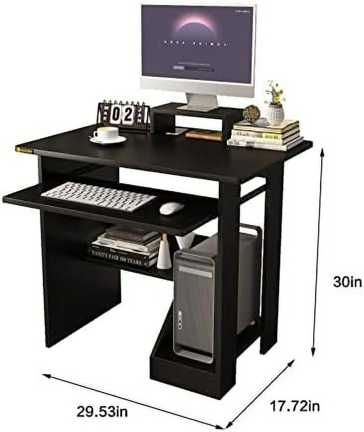 Small Computer Desk for  Office - Compact Desktop PC and Laptop Study Gaming Table with  Drawer  Shelves  and Keyboard Tray - Ideal for Small Spaces  Students