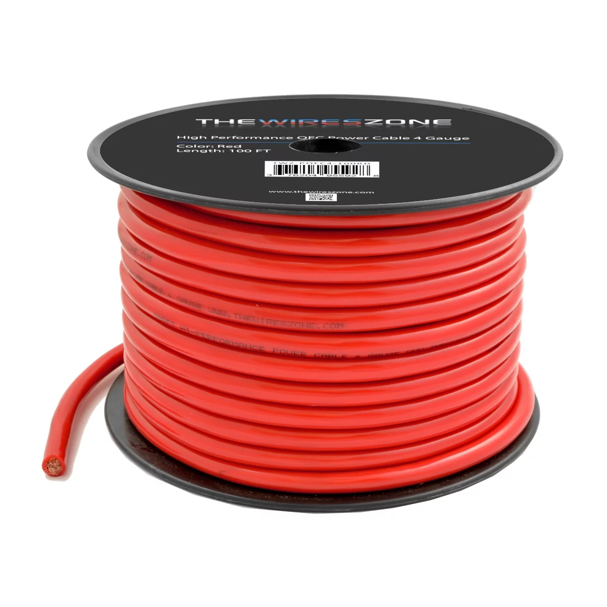 The Wires Zone 4 Gauge 100ft OFC Power Cable Oxygen-Free Copper Ground Wire (4 AWG Red 100' Spool)