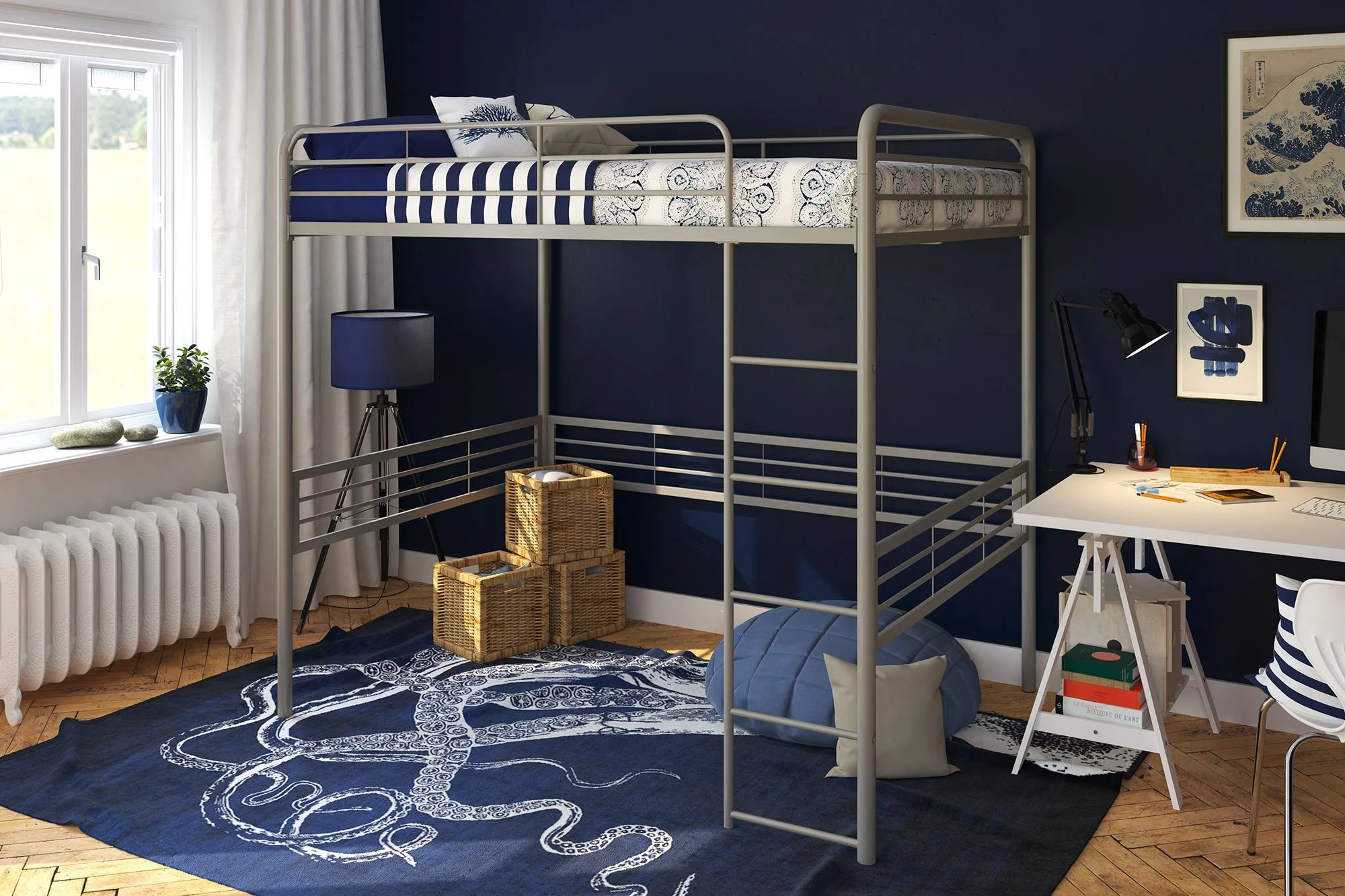 DHP Tommy Full Metal Loft Bed, Silver