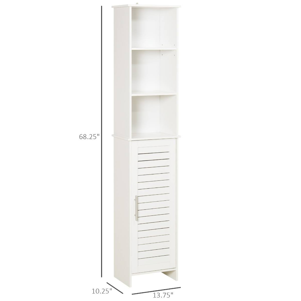 Kleankin Organizer Bathroom Tall Storage Cabinet w/ Door Tower Cupboard Open Shelves Freestanding Furniture - White