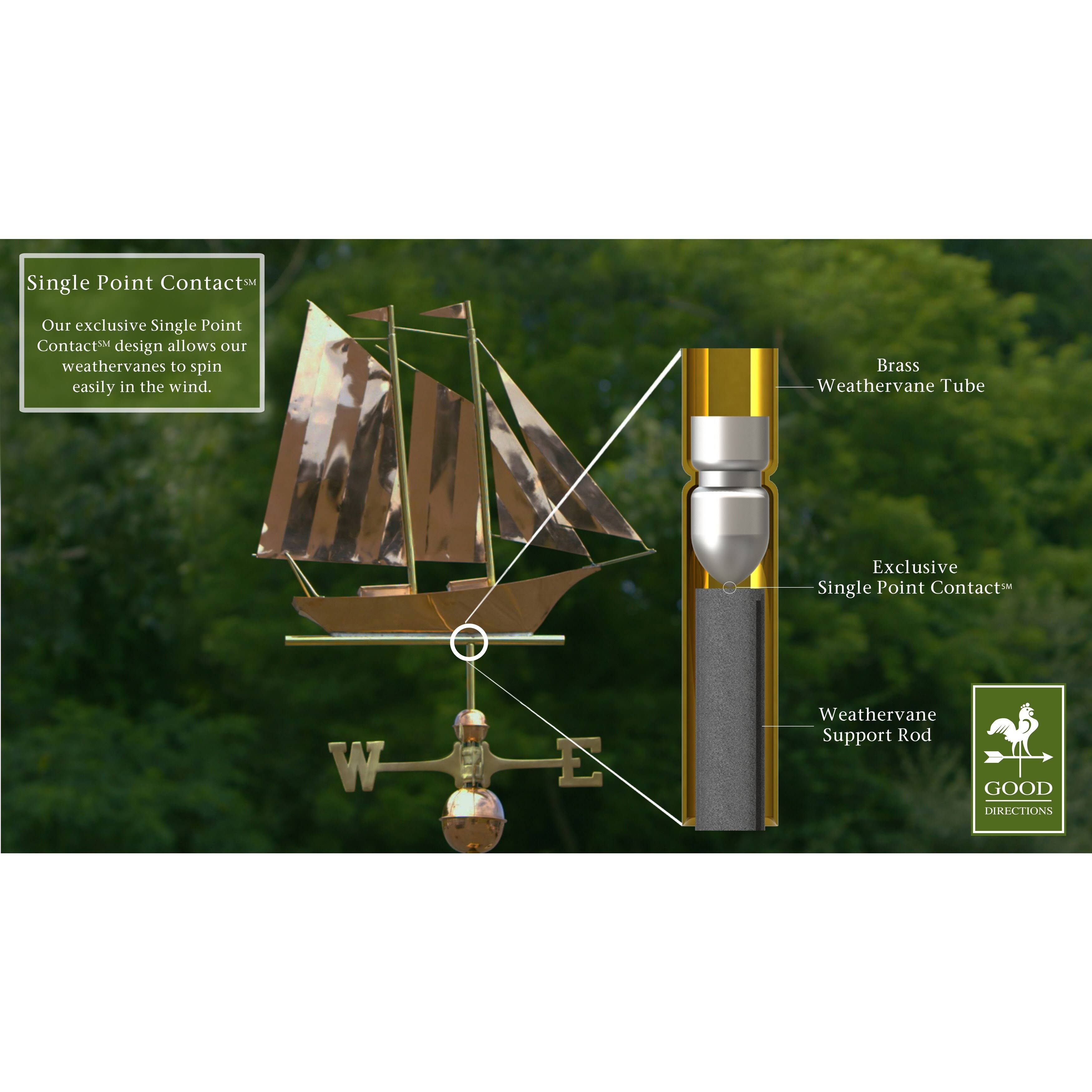 Good Directions - Schooner Polished Copper Weathervane