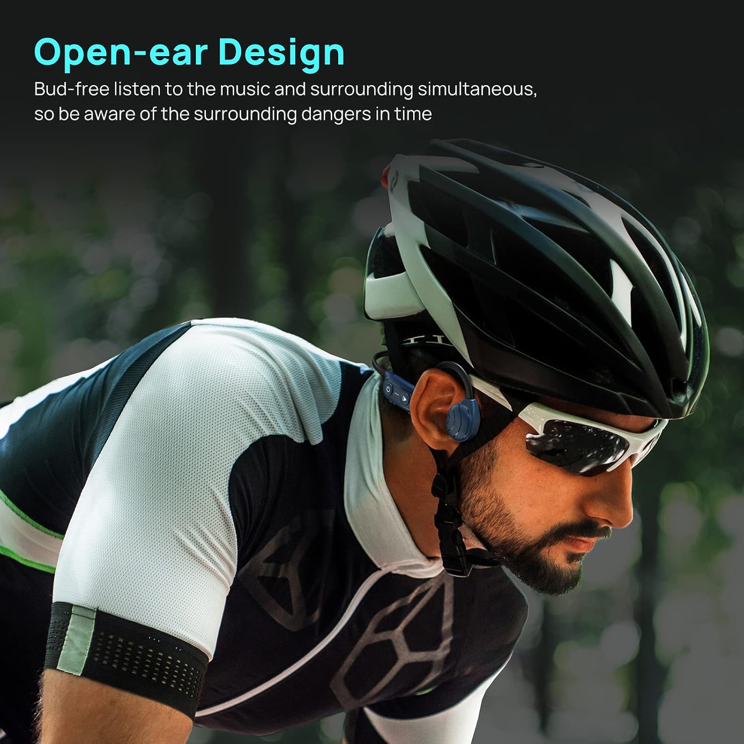 Bone Conduction Headphones Bluetooth, Mionbel Stereo Wireless Earphones Built-in Noise-canceling Mic, Open-Ear Waterproof Sport Headsets for Running Cycling Yoga Hiking Driving Travel, Blue