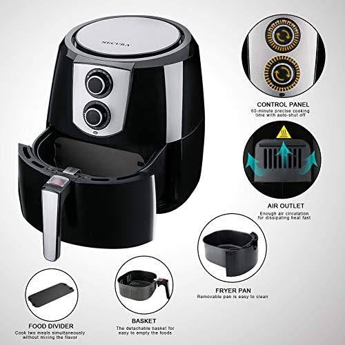 Secura Electric Hot Air Fryers Extra Large Capacity 5.2 LITER / 5.5 Quart, 1800