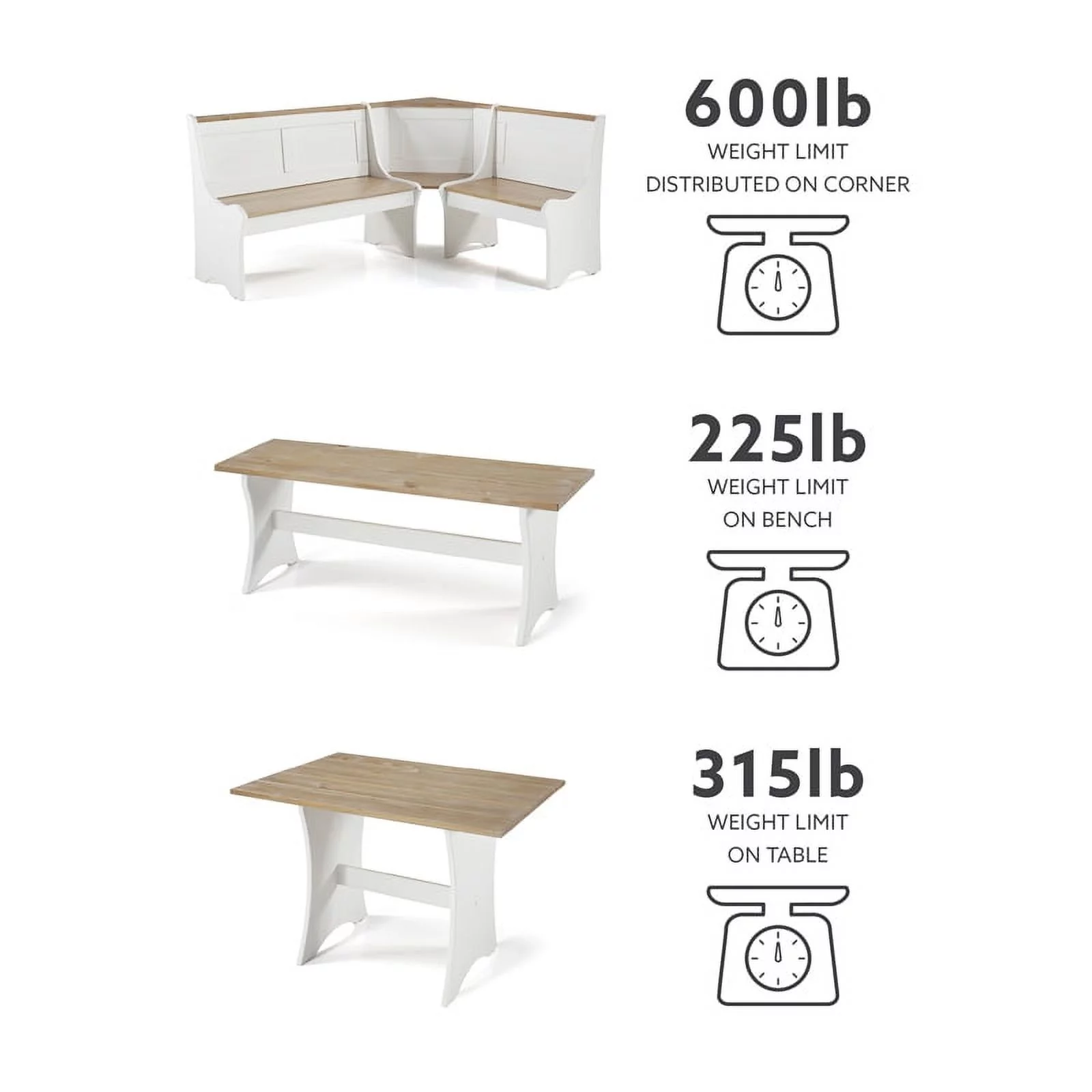 Linon Jackie Dining Nook Set in Antique White