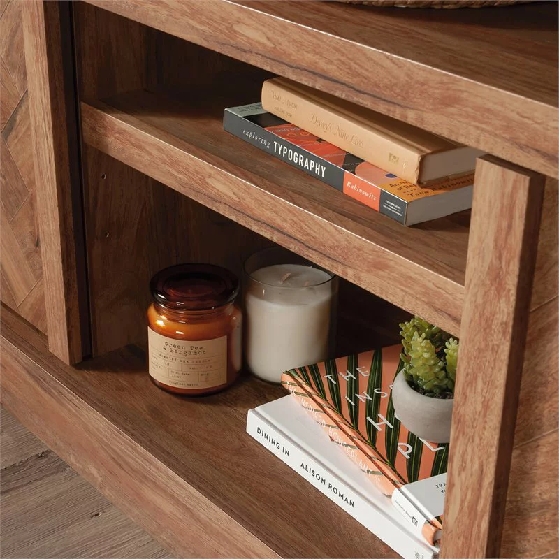 Sauder Cannery Bridge Herringbone TV Stand for TVs up to 65", Sindoori Mango Finish