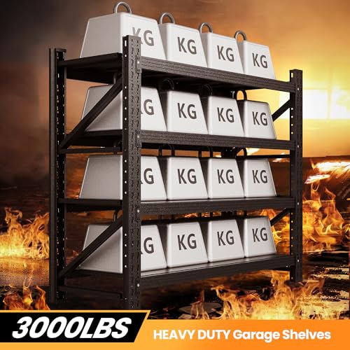 71” W Storage Shelves Heavy Duty, 5000LBS Metal Garage Shelving Units, 4 Tier Storage rack shelf, Steel Industrial Shelving , Adjustable Standing Shelf for Basement/Warehouse 71"W x 24"D x 70"H, Black
