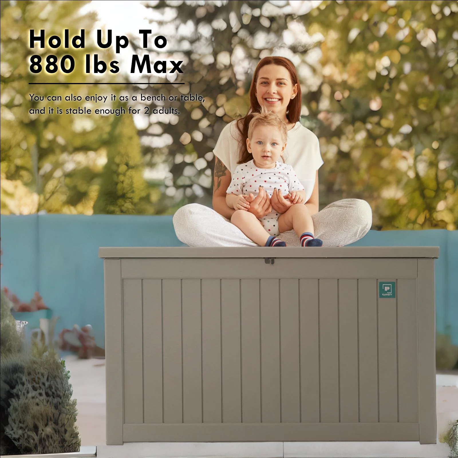 Plainsity 230 Gallon Large Deck Box, Resin Outdoor Storage Box Waterproof Lockable Container for Backyard Cushion, Patio Furniture, Toys, Pool Accessories, Garden Tools and Equipment Light Brown - Curated Treasures Market