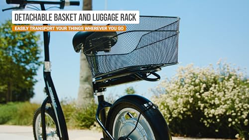 EcoSmart Metro Electric Scooter – Padded Seat, Wide Bamboo Deck, 16" Air-Filled Tires, 500w High-Torque Motor, Up to 18 mph, 12-Mile Range, Rear-Wheel Drive