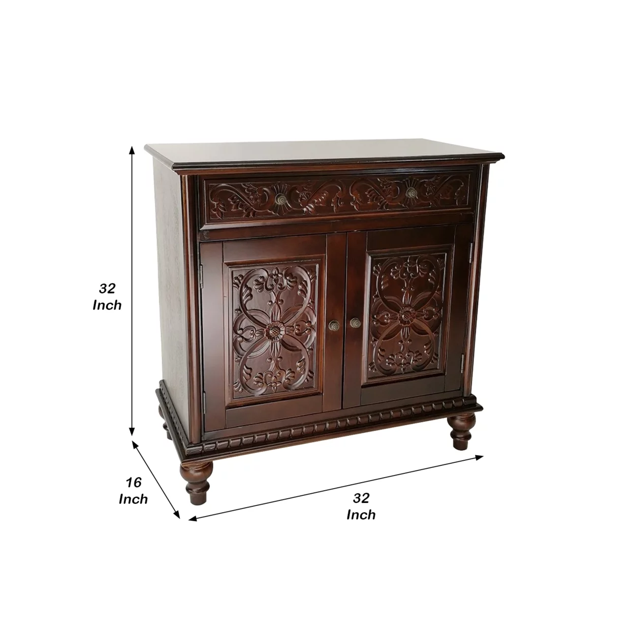 Chest with Double Door Storage and Intricate Carved Details, Brown- Saltoro Sherpi